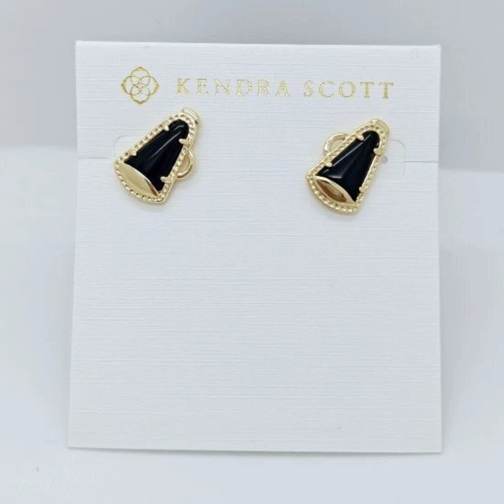 Kendra Scott Cheer Gold Stud Earrings In Black Agate